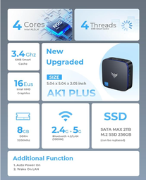 NiPoGi AK1 Plus Mini PC Intel 12TH Alder Lake-N95(hasta 3.4GHz,15W), 8GB DDR4 256GB M.2 SSD